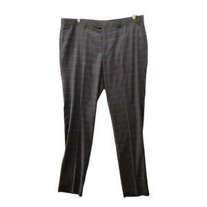 The Savile Row Plaid‎ Strand Dress Pants Mens 42x35 Brown Blue Straight Leg
